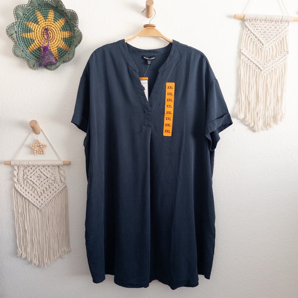 Hilary Radley Blue Tencel Shirt Dress Size XXL NWT Flawed